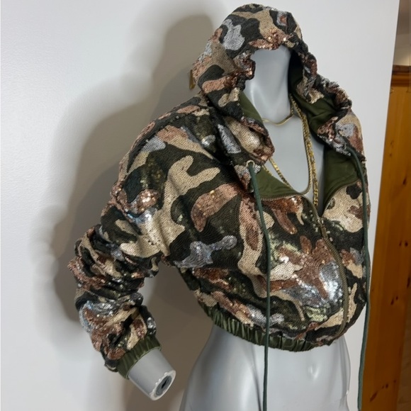 WOW Couture Camouflage Sequins  Cropped Hoodie❤️S - Picture 6 of 15